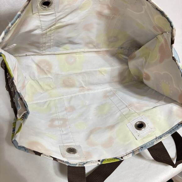 Thirty One Organizing Utility Tote Green Brown Floral 15 x 10 x 6 Pockets A - Picture 4 of 5